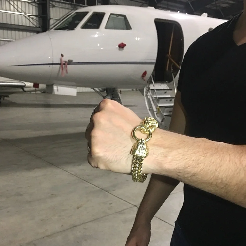 NEW LION DOUBLE FRANCO BRACELET 18K GOLD MADE IN ITALY *LIFETIME WARRANTY*